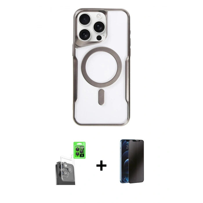 MARSİLYAN™- iPhone 16 Pro Max Kılıf Yadigar Klasik Özel Seri - Siyah 3D Antistatik Hayalet Cam Ekran Koruyucu + Raze Metal Kamera Lens - SH