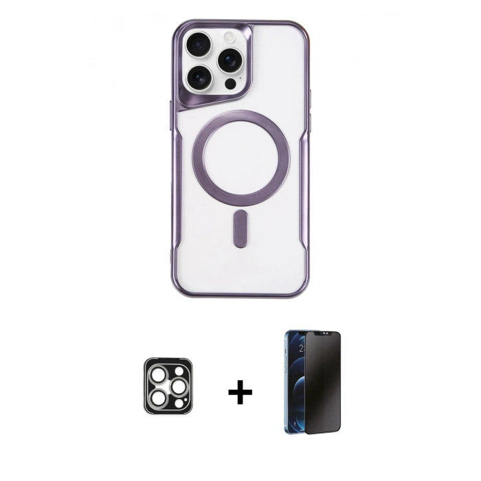 MARSİLYAN™- iPhone 16 Pro Max Kılıf Yadigar Klasik Özel Seri - Siyah 3D Antistatik Hayalet Cam Ekran Koruyucu + PVD Metal Kamera Lens - GS