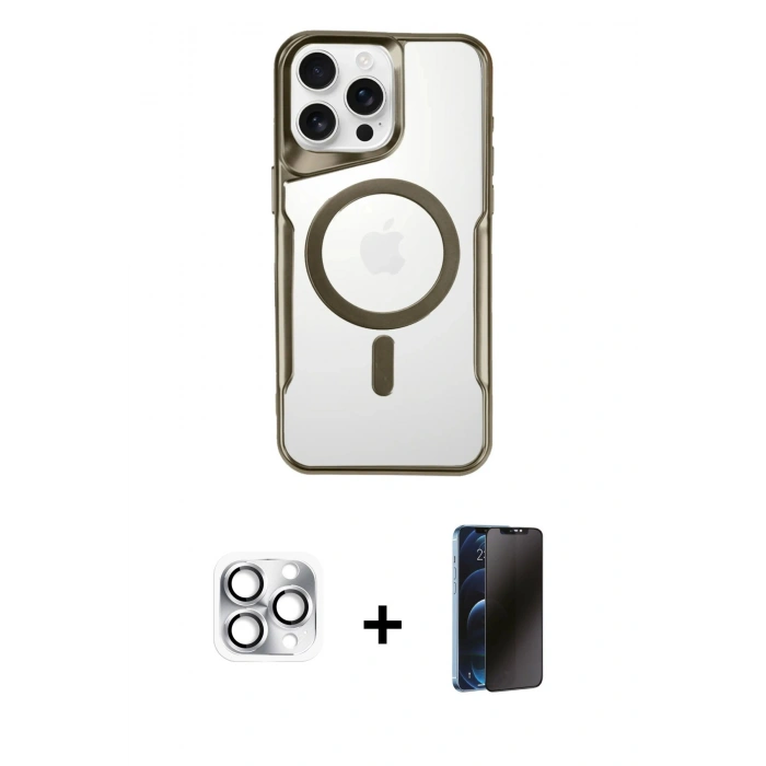 MARSİLYAN™- iPhone 16 Pro Max Kılıf Yadigar Klasik Özel Seri - Siyah 3D Antistatik Hayalet Cam Ekran Koruyucu + Pers Alüminyum Kamera Lens - GS