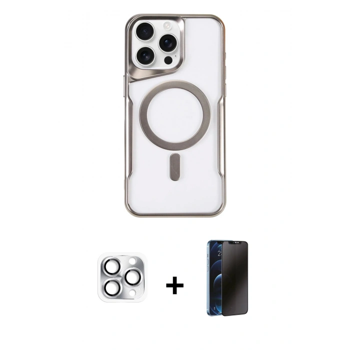 MARSİLYAN™- iPhone 16 Pro Max Kılıf Yadigar Klasik Özel Seri - Siyah 3D Antistatik Hayalet Cam Ekran Koruyucu + Pers Alüminyum Kamera Lens - GS