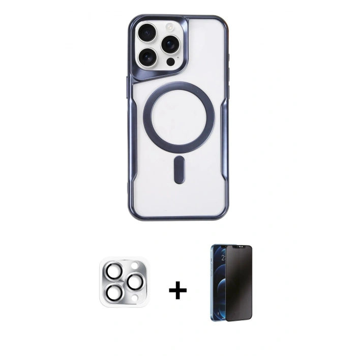 MARSİLYAN™- iPhone 16 Pro Max Kılıf Yadigar Klasik Özel Seri - Siyah 3D Antistatik Hayalet Cam Ekran Koruyucu + Pers Alüminyum Kamera Lens - GS