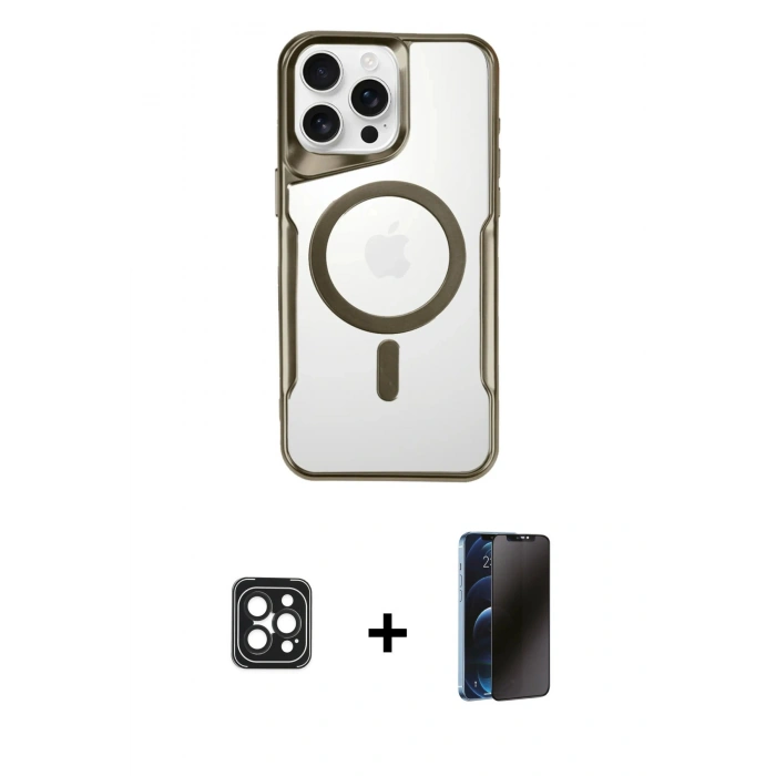 MARSİLYAN™- iPhone 16 Pro Max Kılıf Yadigar Klasik Özel Seri - Siyah 3D Antistatik Hayalet Cam Ekran Koruyucu + PVD Metal Kamera Lens - SH