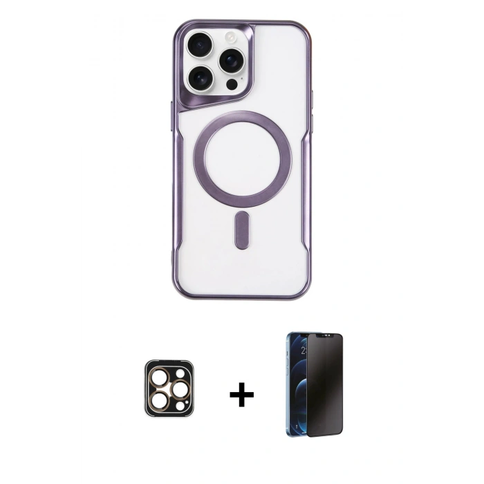 MARSİLYAN™- iPhone 16 Pro Max Kılıf Yadigar Klasik Özel Seri - Siyah 3D Antistatik Hayalet Cam Ekran Koruyucu + PVD Metal Kamera Lens - GD