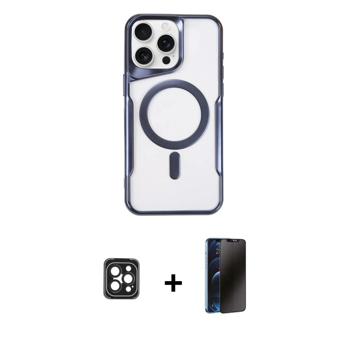MARSİLYAN™- iPhone 16 Pro Max Kılıf Yadigar Klasik Özel Seri - Siyah 3D Antistatik Hayalet Cam Ekran Koruyucu + PVD Metal Kamera Lens - SH