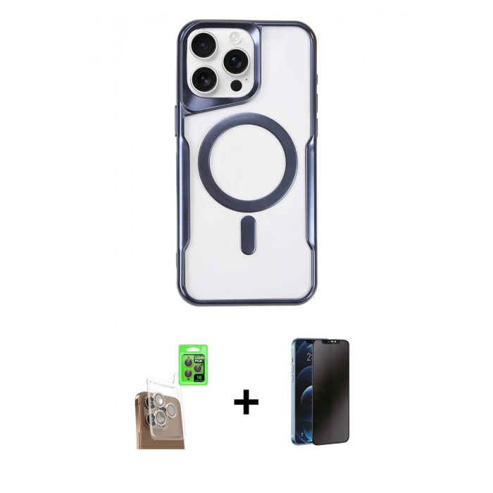 MARSİLYAN™- iPhone 16 Pro Max Kılıf Yadigar Klasik Özel Seri - Siyah 3D Antistatik Hayalet Cam Ekran Koruyucu + Raze Metal Kamera Lens - CLTM