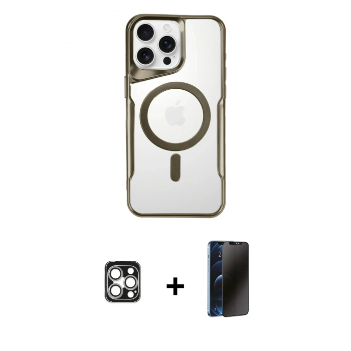 MARSİLYAN™- iPhone 16 Pro Max Kılıf Yadigar Klasik Özel Seri - Siyah 3D Antistatik Hayalet Cam Ekran Koruyucu + PVD Metal Kamera Lens - GS