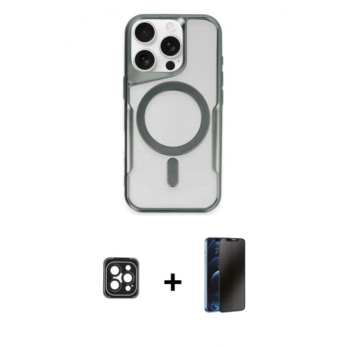 MARSİLYAN™- iPhone 16 Pro Max Kılıf Yadigar Klasik Özel Seri - Siyah 3D Antistatik Hayalet Cam Ekran Koruyucu + PVD Metal Kamera Lens - SH