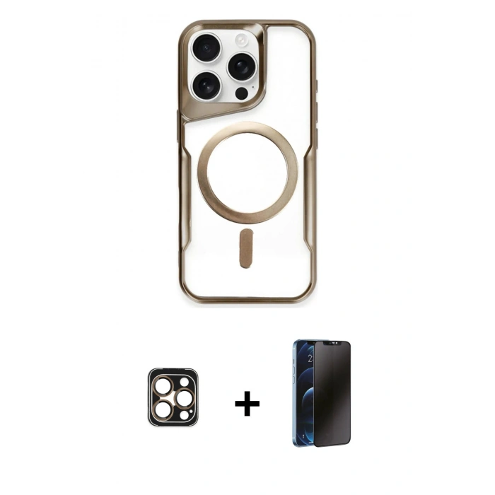 MARSİLYAN™- iPhone 16 Pro Max Kılıf Yadigar Klasik Özel Seri - Siyah 3D Antistatik Hayalet Cam Ekran Koruyucu + PVD Metal Kamera Lens - GD