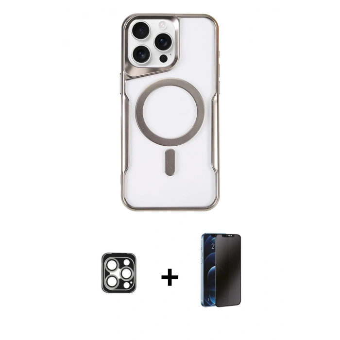 MARSİLYAN™- iPhone 16 Pro Max Kılıf Yadigar Klasik Özel Seri - Siyah 3D Antistatik Hayalet Cam Ekran Koruyucu + PVD Metal Kamera Lens - GS