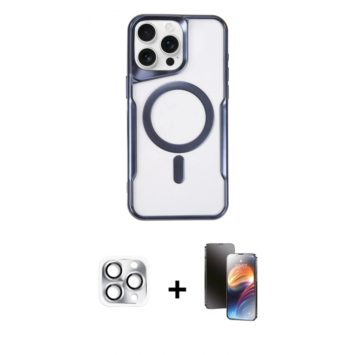 MARSİLYAN™- iPhone 16 Pro Max Kılıf Yadigar Klasik Özel Seri - Siyah 3D Antistatik Mat Seramik Nano Ekran Koruyucu + Gümüş Pers Alüminyum Kamera Lens