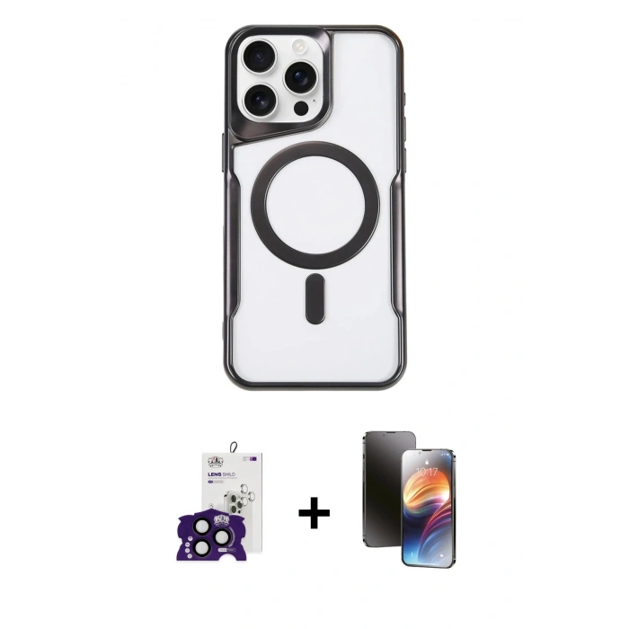 MARSİLYAN™- iPhone 16 Pro Max Kılıf Yadigar Klasik Özel Seri - Siyah 3D Antistatik Mat Seramik Nano Ekran Koruyucu + Bilvis Titan Kamera Lens - SH
