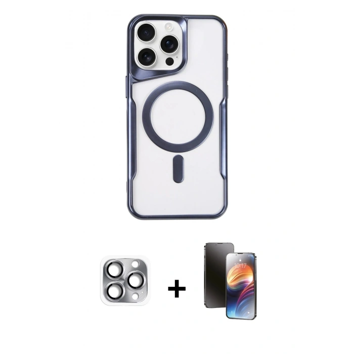 MARSİLYAN™- iPhone 16 Pro Max Kılıf Yadigar Klasik Özel Seri - Siyah 3D Antistatik Mat Seramik Nano Ekran Koruyucu + Pers Alüminyum Kamera Lens - GI