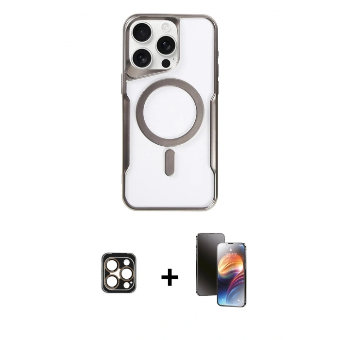 MARSİLYAN™- iPhone 16 Pro Max Kılıf Yadigar Klasik Özel Seri - Siyah 3D Antistatik Mat Seramik Nano Ekran Koruyucu + PVD Metal Kamera Lens - GD