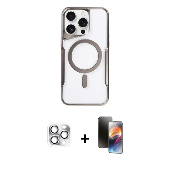 MARSİLYAN™- iPhone 16 Pro Max Kılıf Yadigar Klasik Özel Seri - Siyah 3D Antistatik Mat Seramik Nano Ekran Koruyucu + Gümüş Pers Alüminyum Kamera Lens