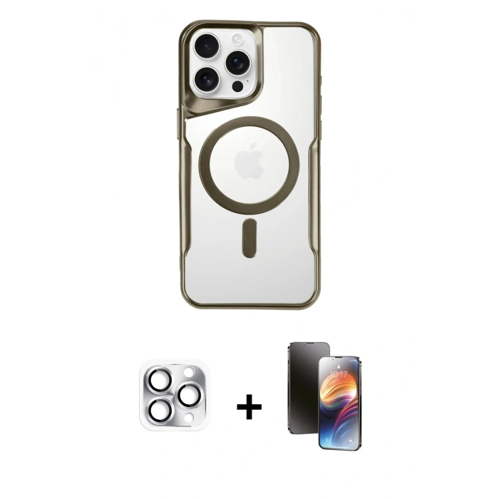 MARSİLYAN™- iPhone 16 Pro Max Kılıf Yadigar Klasik Özel Seri - Siyah 3D Antistatik Mat Seramik Nano Ekran Koruyucu + Gümüş Pers Alüminyum Kamera Lens