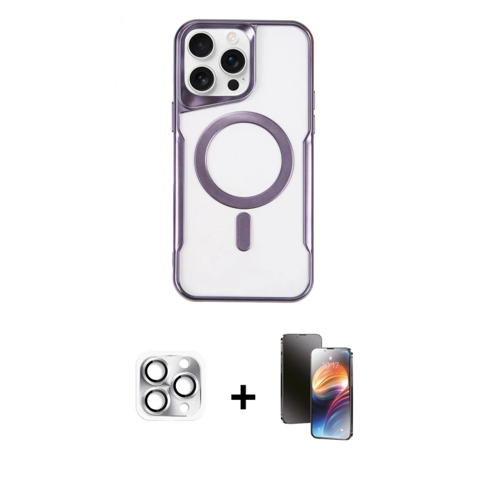 MARSİLYAN™- iPhone 16 Pro Max Kılıf Yadigar Klasik Özel Seri - Siyah 3D Antistatik Mat Seramik Nano Ekran Koruyucu + Gümüş Pers Alüminyum Kamera Lens