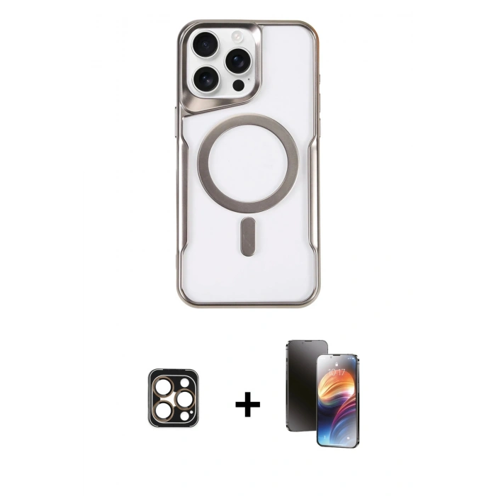 MARSİLYAN™- iPhone 16 Pro Max Kılıf Yadigar Klasik Özel Seri - Siyah 3D Antistatik Mat Seramik Nano Ekran Koruyucu + PVD Metal Kamera Lens - GD
