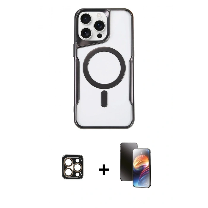 MARSİLYAN™- iPhone 16 Pro Max Kılıf Yadigar Klasik Özel Seri - Siyah 3D Antistatik Mat Seramik Nano Ekran Koruyucu + PVD Metal Kamera Lens - GD