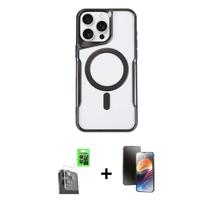 MARSİLYAN™- iPhone 16 Pro Max Kılıf Yadigar Klasik Özel Seri - Siyah 3D Antistatik Mat Seramik Nano Ekran Koruyucu + Raze Metal Kamera Lens - SH
