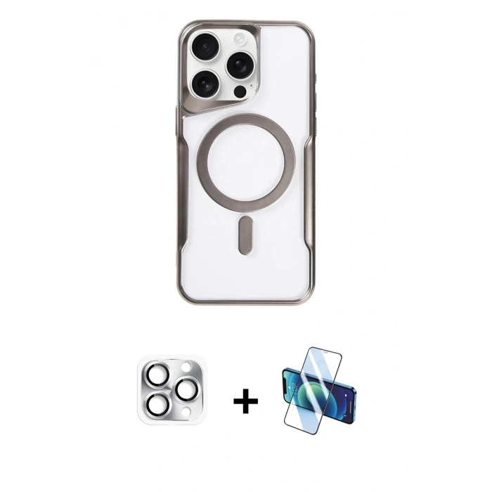 MARSİLYAN™- iPhone 16 Pro Max Kılıf Yadigar Klasik Özel Seri - Siyah 3D Antistatik Seramik Nano Ekran Koruyucu + Pers Alüminyum Kamera Lens - GS