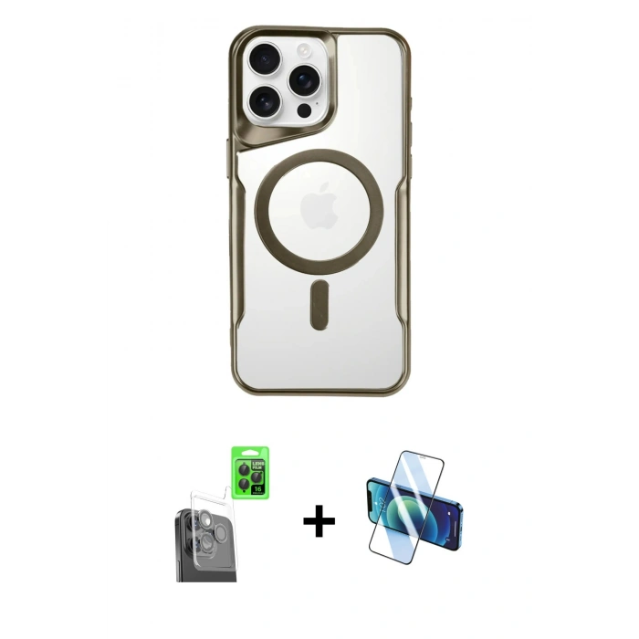 MARSİLYAN™- iPhone 16 Pro Max Kılıf Yadigar Klasik Özel Seri - Siyah 3D Antistatik Seramik Nano Ekran Koruyucu + Raze Metal Kamera Lens - SH