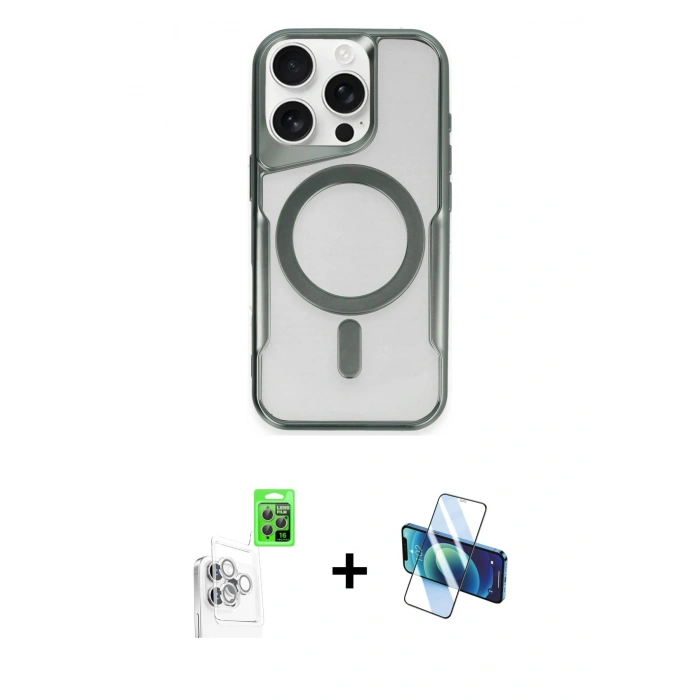 MARSİLYAN™- iPhone 16 Pro Max Kılıf Yadigar Klasik Özel Seri - Siyah 3D Antistatik Seramik Nano Ekran Koruyucu + Beyaz Raze Metal Kamera Lens