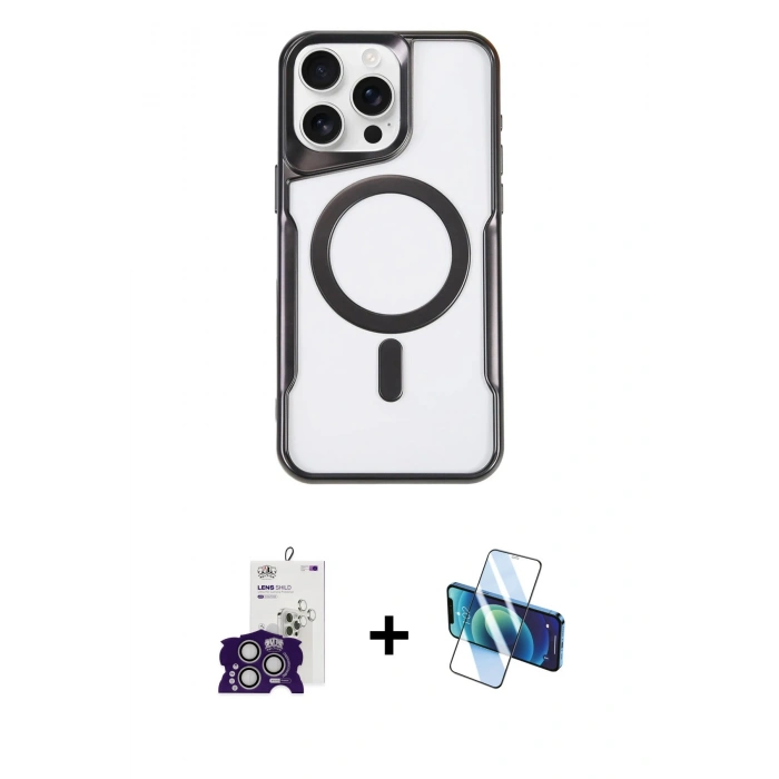 MARSİLYAN™- iPhone 16 Pro Max Kılıf Yadigar Klasik Özel Seri - Siyah 3D Antistatik Seramik Nano Ekran Koruyucu + Bilvis Titan Kamera Lens - GS