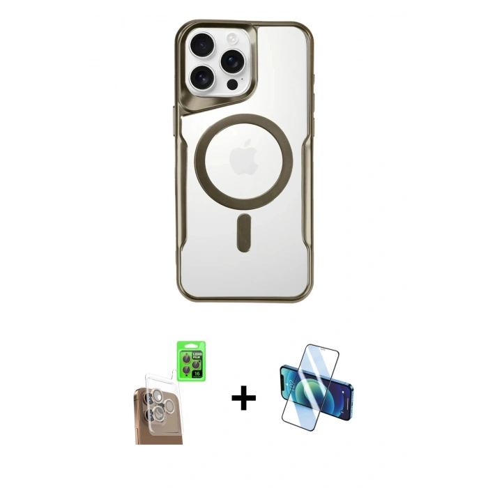 MARSİLYAN™- iPhone 16 Pro Max Kılıf Yadigar Klasik Özel Seri - Siyah 3D Antistatik Seramik Nano Ekran Koruyucu + Çöl Titanyum Raze Metal Kamera Lens