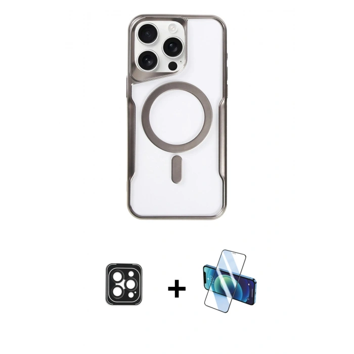 MARSİLYAN™- iPhone 16 Pro Max Kılıf Yadigar Klasik Özel Seri - Siyah 3D Antistatik Seramik Nano Ekran Koruyucu + PVD Metal Kamera Lens - SH
