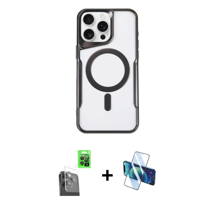 MARSİLYAN™- iPhone 16 Pro Max Kılıf Yadigar Klasik Özel Seri - Siyah 3D Antistatik Seramik Nano Ekran Koruyucu + Raze Metal Kamera Lens - SH