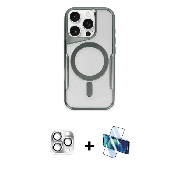 MARSİLYAN™- iPhone 16 Pro Max Kılıf Yadigar Klasik Özel Seri - Siyah 3D Antistatik Seramik Nano Ekran Koruyucu + Pers Alüminyum Kamera Lens - GS
