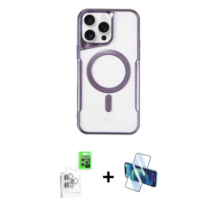 MARSİLYAN™- iPhone 16 Pro Max Kılıf Yadigar Klasik Özel Seri - Siyah 3D Antistatik Seramik Nano Ekran Koruyucu + Beyaz Raze Metal Kamera Lens