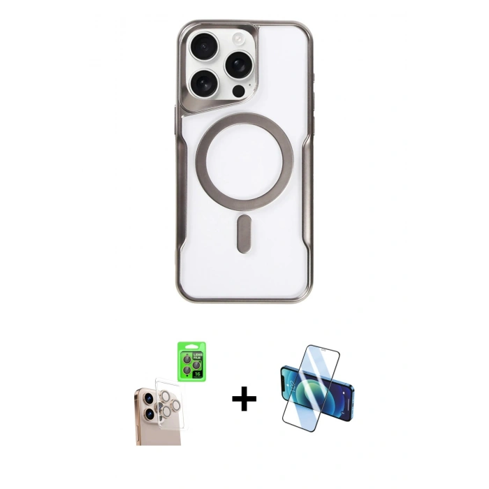 MARSİLYAN™- iPhone 16 Pro Max Kılıf Yadigar Klasik Özel Seri - Siyah 3D Antistatik Seramik Nano Ekran Koruyucu + Raze Metal Kamera Lens - NLGY