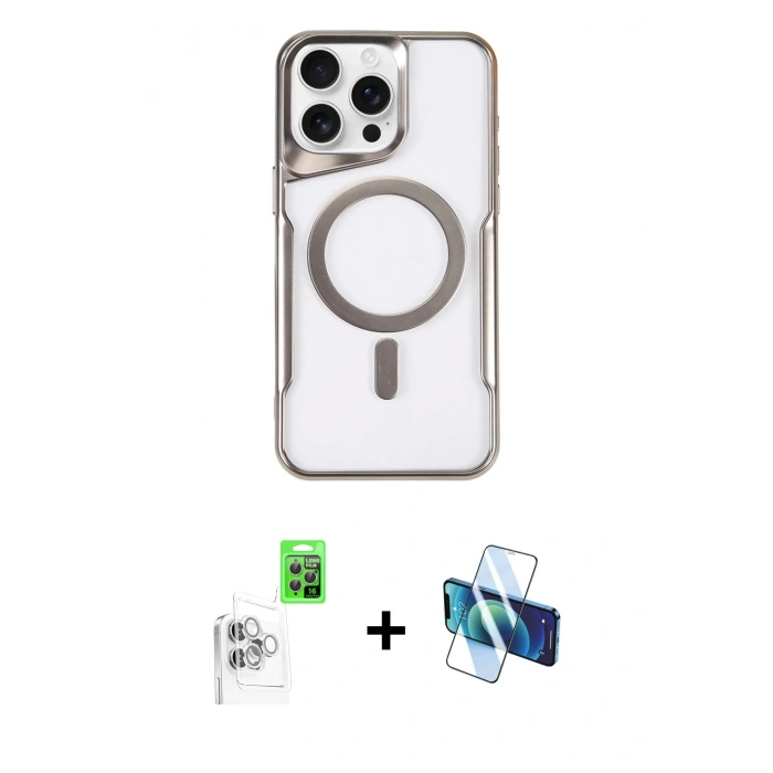 MARSİLYAN™- iPhone 16 Pro Max Kılıf Yadigar Klasik Özel Seri - Siyah 3D Antistatik Seramik Nano Ekran Koruyucu + Beyaz Raze Metal Kamera Lens