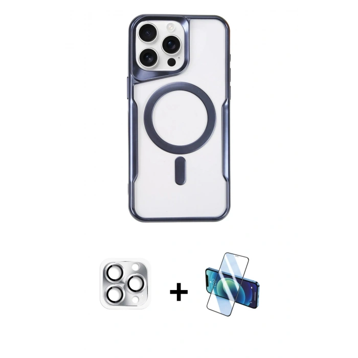 MARSİLYAN™- iPhone 16 Pro Max Kılıf Yadigar Klasik Özel Seri - Siyah 3D Antistatik Seramik Nano Ekran Koruyucu + Pers Alüminyum Kamera Lens - GS