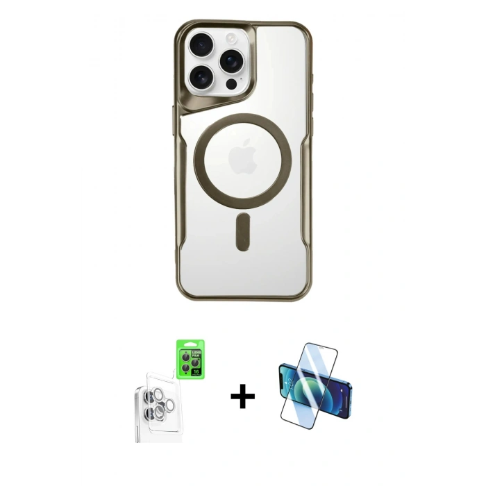 MARSİLYAN™- iPhone 16 Pro Max Kılıf Yadigar Klasik Özel Seri - Siyah 3D Antistatik Seramik Nano Ekran Koruyucu + Beyaz Raze Metal Kamera Lens