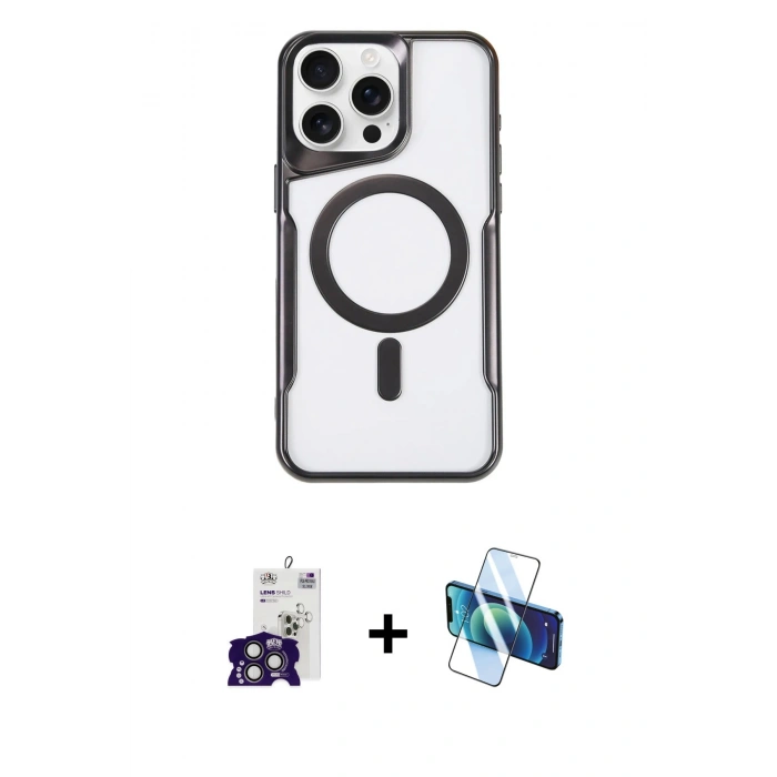 MARSİLYAN™- iPhone 16 Pro Max Kılıf Yadigar Klasik Özel Seri - Siyah 3D Antistatik Seramik Nano Ekran Koruyucu + Bilvis Titan Kamera Lens - TMGI