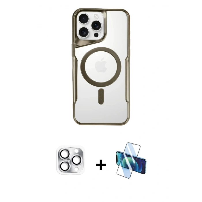 MARSİLYAN™- iPhone 16 Pro Max Kılıf Yadigar Klasik Özel Seri - Siyah 3D Antistatik Seramik Nano Ekran Koruyucu + Pers Alüminyum Kamera Lens - GS