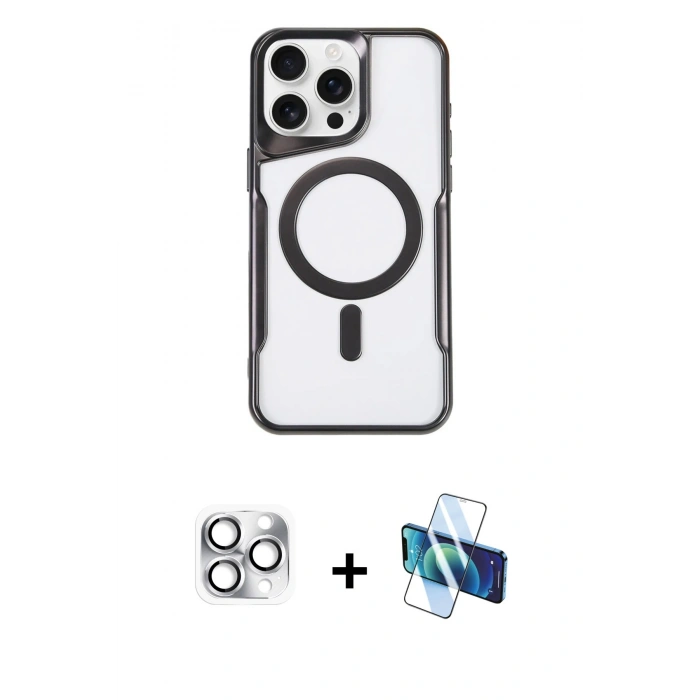 MARSİLYAN™- iPhone 16 Pro Max Kılıf Yadigar Klasik Özel Seri - Siyah 3D Antistatik Seramik Nano Ekran Koruyucu + Pers Alüminyum Kamera Lens - GS