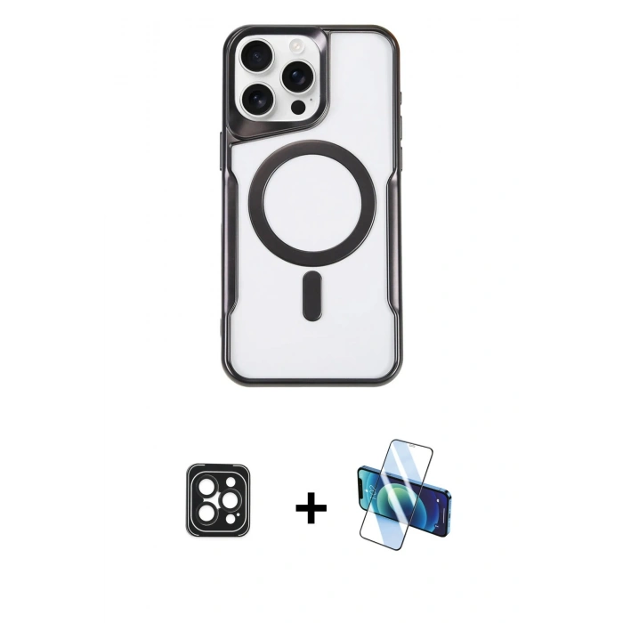MARSİLYAN™- iPhone 16 Pro Max Kılıf Yadigar Klasik Özel Seri - Siyah 3D Antistatik Seramik Nano Ekran Koruyucu + PVD Metal Kamera Lens - SH
