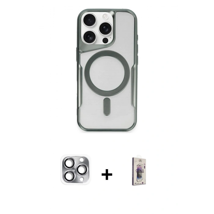 MARSİLYAN™- iPhone 16 Pro Max Kılıf Yadigar Klasik Özel Seri - Siyah Bilvis 3D Cam Ekran Koruyucu + Pers Alüminyum Kamera Lens - GI