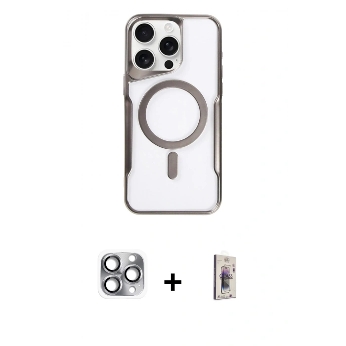 MARSİLYAN™- iPhone 16 Pro Max Kılıf Yadigar Klasik Özel Seri - Siyah Bilvis 3D Cam Ekran Koruyucu + Pers Alüminyum Kamera Lens - GI