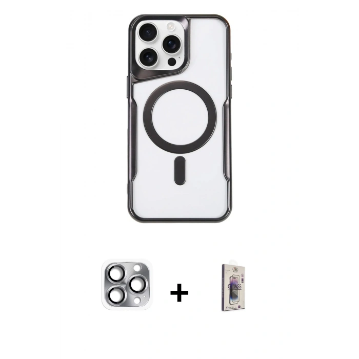 MARSİLYAN™- iPhone 16 Pro Max Kılıf Yadigar Klasik Özel Seri - Siyah Bilvis 3D Cam Ekran Koruyucu + Pers Alüminyum Kamera Lens - GI
