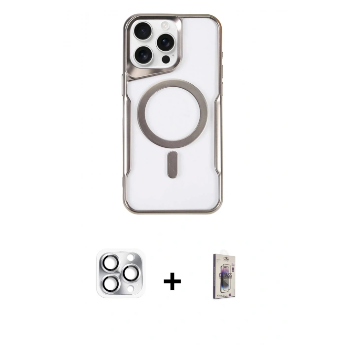 MARSİLYAN™- iPhone 16 Pro Max Kılıf Yadigar Klasik Özel Seri - Siyah Bilvis 3D Cam Ekran Koruyucu + Gümüş Pers Alüminyum Kamera Lens