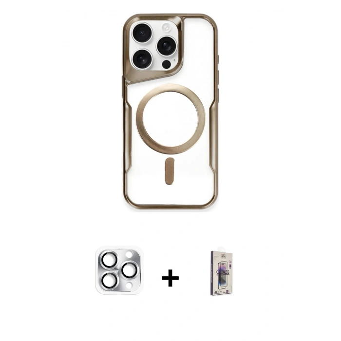 MARSİLYAN™- iPhone 16 Pro Max Kılıf Yadigar Klasik Özel Seri - Siyah Bilvis 3D Cam Ekran Koruyucu + Gümüş Pers Alüminyum Kamera Lens