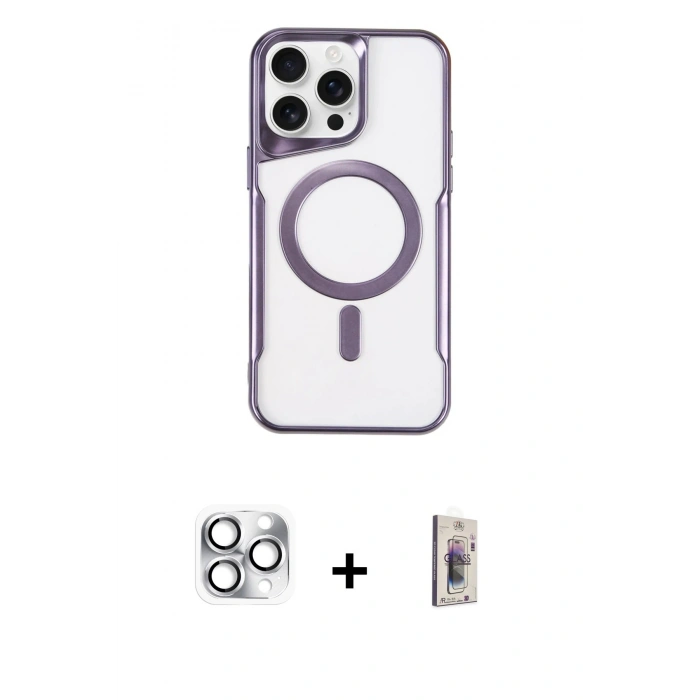 MARSİLYAN™- iPhone 16 Pro Max Kılıf Yadigar Klasik Özel Seri - Siyah Bilvis 3D Cam Ekran Koruyucu + Gümüş Pers Alüminyum Kamera Lens