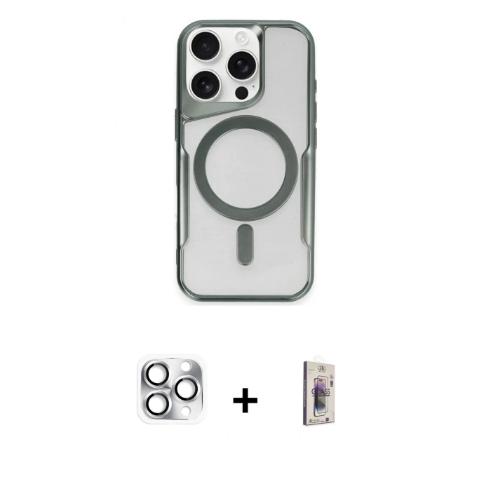 MARSİLYAN™- iPhone 16 Pro Max Kılıf Yadigar Klasik Özel Seri - Siyah Bilvis 3D Cam Ekran Koruyucu + Gümüş Pers Alüminyum Kamera Lens