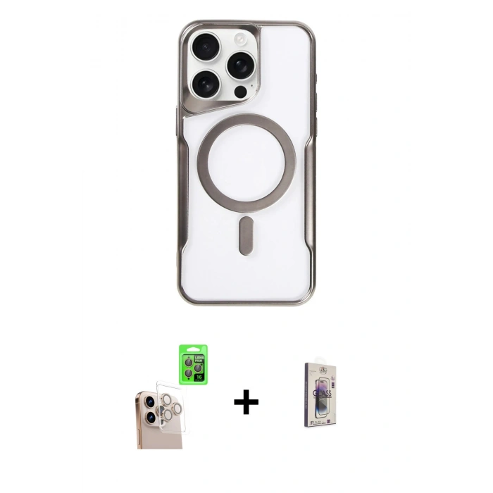 MARSİLYAN™- iPhone 16 Pro Max Kılıf Yadigar Klasik Özel Seri - Siyah Bilvis 3D Cam Ekran Koruyucu + Raze Metal Kamera Lens - NLGY
