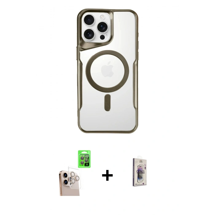 MARSİLYAN™- iPhone 16 Pro Max Kılıf Yadigar Klasik Özel Seri - Siyah Bilvis 3D Cam Ekran Koruyucu + Raze Metal Kamera Lens - NLGY