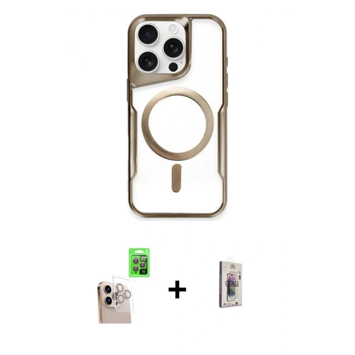 MARSİLYAN™- iPhone 16 Pro Max Kılıf Yadigar Klasik Özel Seri - Siyah Bilvis 3D Cam Ekran Koruyucu + Raze Metal Kamera Lens - NLGY